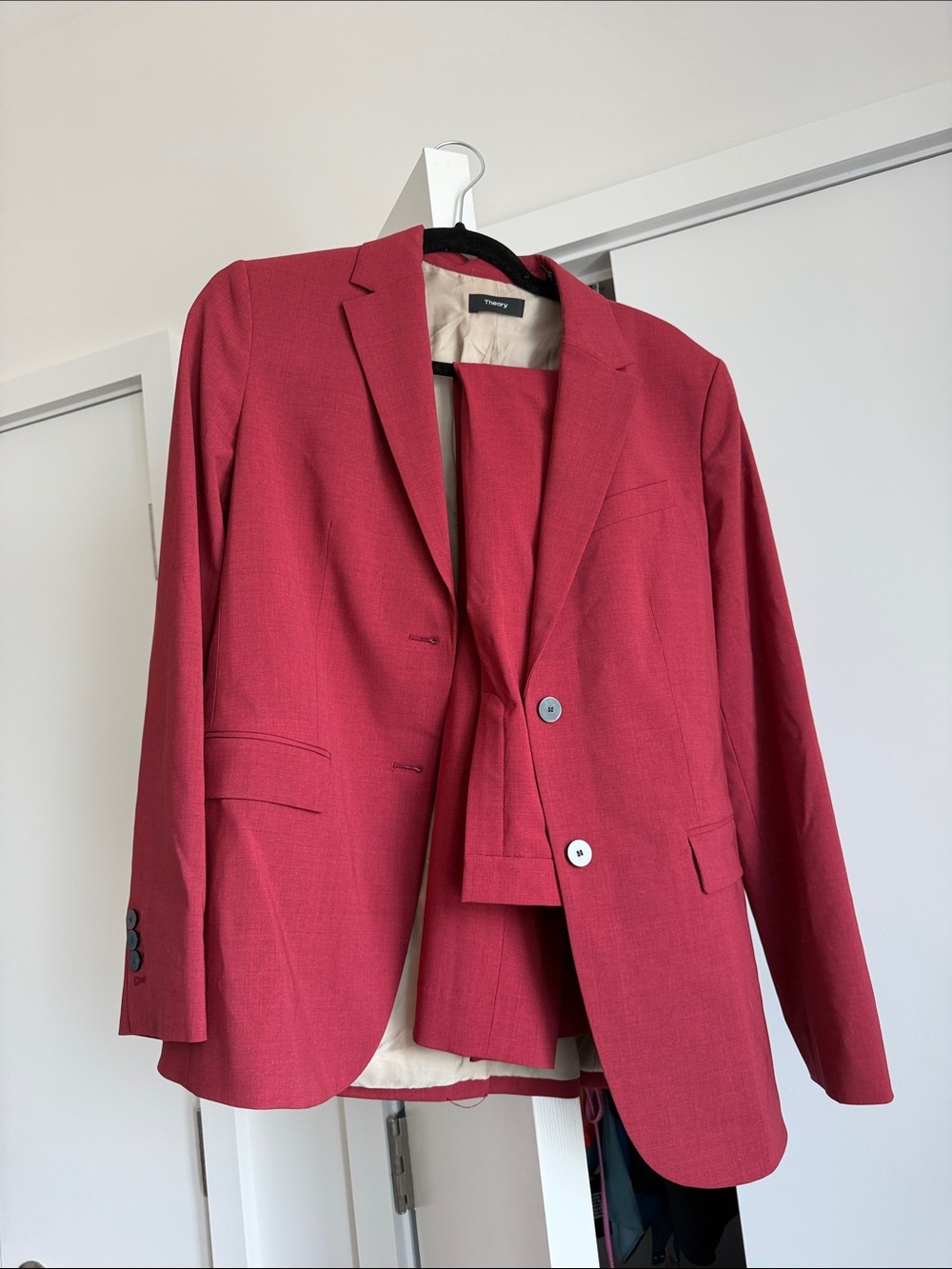 Theory Women's Raspberry Red Blazer and Pants - suit set